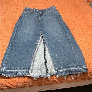 Like New, Denim Maxi Skirt with Frayed Hem and Front Slit - Size 29/8